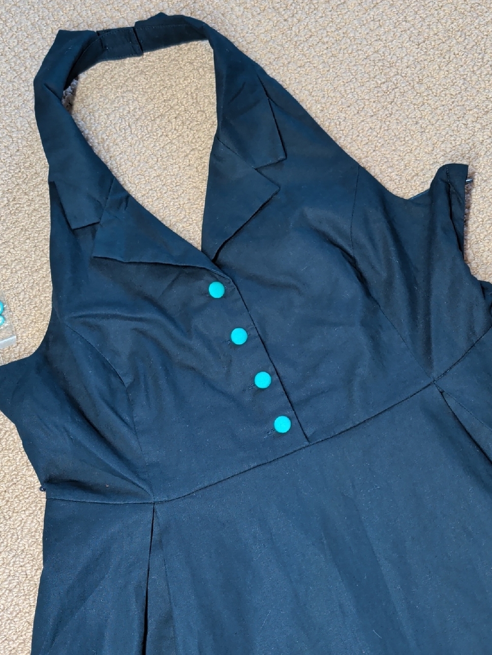 Retro Housewife Navy Swing halter Dress with Teal Buttons and Pockets XL - Picture 8 of 11